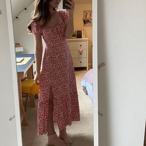 Hollister red white floral midi dress